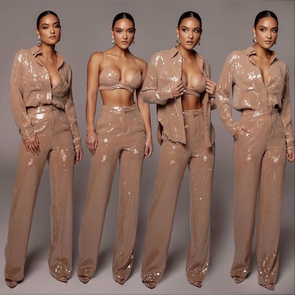 JLUXLABEL - Tan Elowen Sequin Trousers - Picture 10 of 10